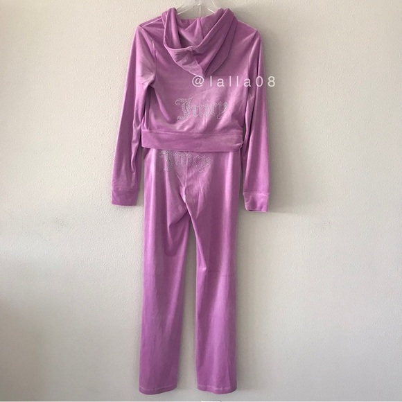 JUICY COUTURE Velour OG Bling Tracksuit Hoodie & Pant Set Pink Violet Tulle - Picture 12 of 16